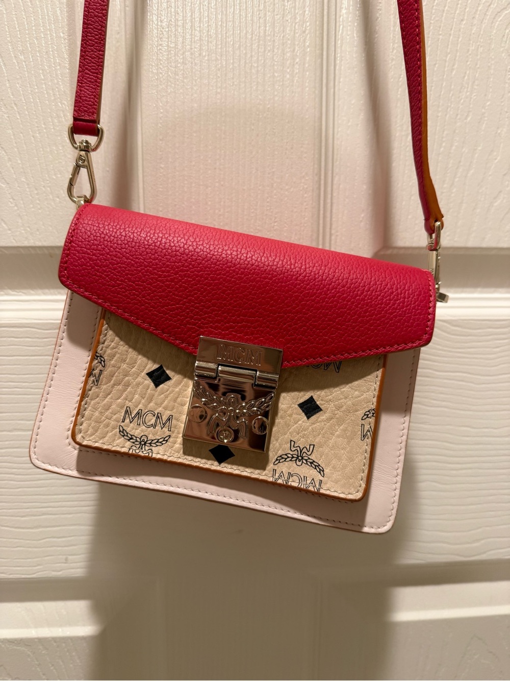 MCM Multicolor Leather Crossbody Bag - Pink, Beige & Red